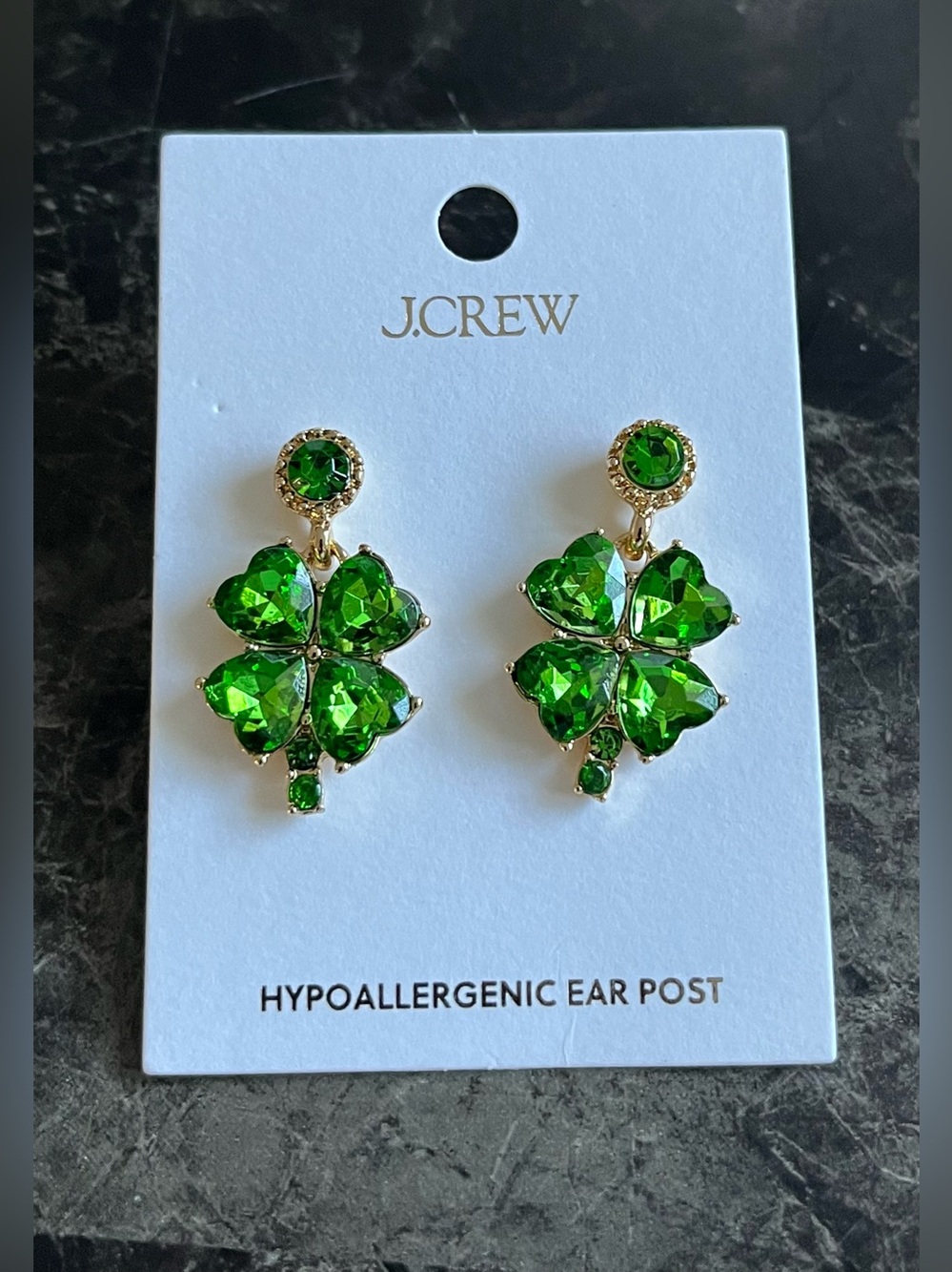 J Crew Women's Four Leaf Clover Statement Earrings Party Green